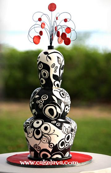 black white and red wedding cake