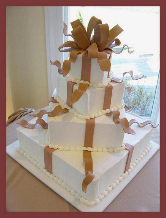 squareweddingcakes Buttercream With Fondant Ribbon