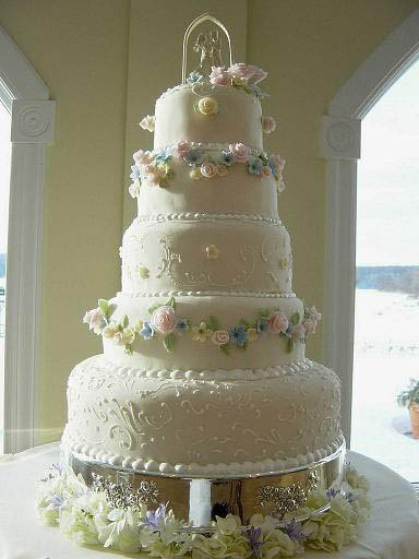 Stacked Fondant Wedding Cake This is the full view of the five tiered cake