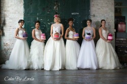 six brides posing with Lorelie's cakes