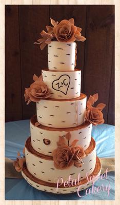 Birch Bark Tree Burlap Sugar Roses Wedding Cake Birch Bark Tree Wedding Cake
